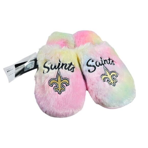 New Orleans Saint Kids Girl SZ XL (7-8) Multi Color Fluffy Slippers NFL by FOCO - Picture 1 of 8